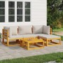 Gartenmöbel-Set 5-teilig aus Massivholz und hellgrauen Kissen von vidaXL, Gartensets - Ref: Foro24-3155279, Preis: 487,87 €, ...