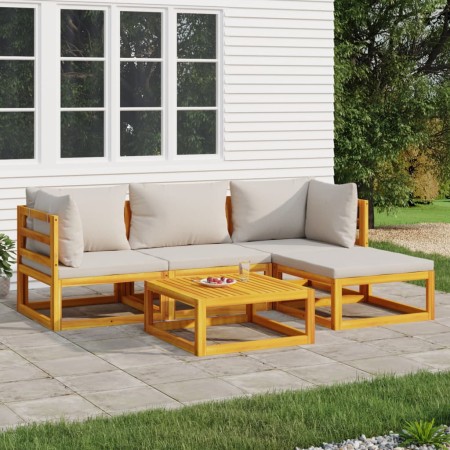 Garden furniture set 5 pieces solid wood and light gray cushions by vidaXL, Garden sets - Ref: Foro24-3155279, Price: 488,99 ...