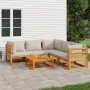 Gartenmöbel-Set 6-teilig aus Massivholz und hellgrauen Kissen von vidaXL, Gartensets - Ref: Foro24-3155288, Preis: 619,91 €, ...