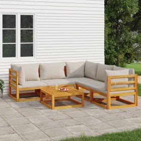 Garden furniture set 6 pieces solid wood and light gray cushions by vidaXL, Garden sets - Ref: Foro24-3155288, Price: 621,99 ...