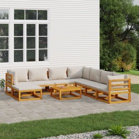 Garden furniture set, 9 pieces, solid wood and light gray cushions. by vidaXL, Garden sets - Ref: Foro24-3155296, Price: 989,...