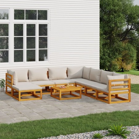 Garden furniture set, 9 pieces, solid wood and light gray cushions. by vidaXL, Garden sets - Ref: Foro24-3155296, Price: 986,...