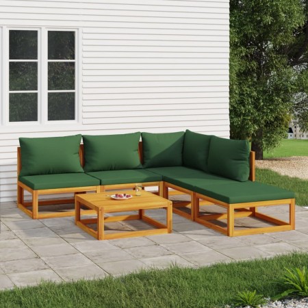 Gartenmöbel-Set 6-teilig Massivholz und grüne Kissen von vidaXL, Gartensets - Ref: Foro24-3155330, Preis: 538,99 €, Rabatt: %