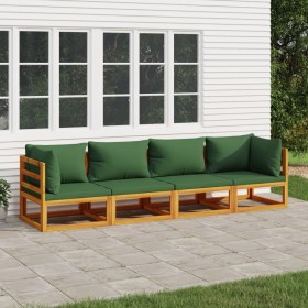 Gartenmöbel-Set 4-teilig aus Massivholz und grünen Kissen von vidaXL, Gartensets - Ref: Foro24-3155315, Preis: 458,99 €, Raba...