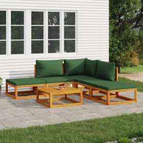 6-piece solid wood garden furniture set with green cushions by vidaXL, Garden sets - Ref: Foro24-3155307, Price: 526,07 €, Di...