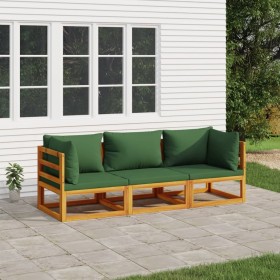 Garden furniture set 3 pieces solid wood and green cushions by vidaXL, Garden sets - Ref: Foro24-3155314, Price: 336,99 €, Di...