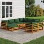 Garden furniture set 10 pieces solid wood and green cushions by vidaXL, Garden sets - Ref: Foro24-3155323, Price: 1,00 €, Dis...