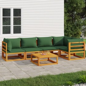 6-piece solid wood garden furniture set with green cushions by vidaXL, Garden sets - Ref: Foro24-3155332, Price: 622,99 €, Di...