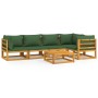 6-piece solid wood garden furniture set with green cushions by vidaXL, Garden sets - Ref: Foro24-3155332, Price: 620,54 €, Di...