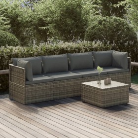 5-teiliges Gartenmöbel-Set und graue synthetische Rattankissen von vidaXL, Gartensets - Ref: Foro24-3157367, Preis: 443,99 €,...