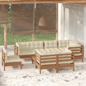 Garden furniture 9 pieces and cushions honey brown pine wood by vidaXL, Garden sets - Ref: Foro24-3096523, Price: 853,99 €, D...