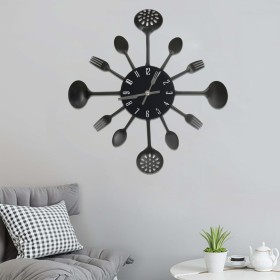 Wall clock with spoon and fork design, black, 40 cm, aluminum by vidaXL, Wall clocks - Ref: Foro24-325163, Price: 22,99 €, Di...