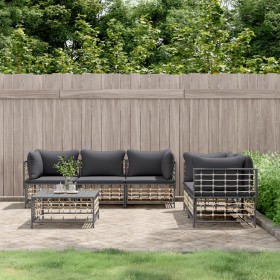 Garden furniture set 6 pieces and anthracite PE rattan cushions by vidaXL, Outdoor sofas - Ref: Foro24-3186705, Price: 485,67...