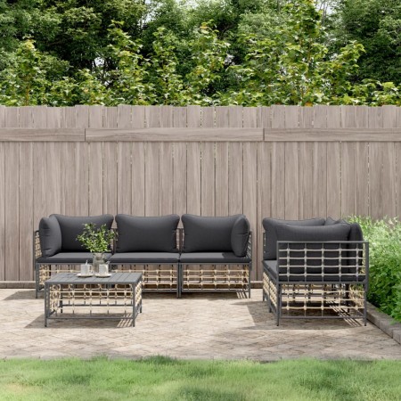 Gartenmöbel-Set 6-teilig und anthrazitfarbene PE-Rattan-Kissen von vidaXL, Outdoor-Sofas - Ref: Foro24-3186705, Preis: 485,67...