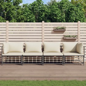 4-teiliges Gartenmöbel-Set und Kissen PE Rattan anthrazit von vidaXL, Outdoor-Sofas - Ref: Foro24-3186698, Preis: 318,99 €, R...