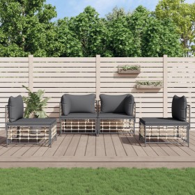 Gartenmöbel-Set 4-teilig und anthrazitfarbene PE-Rattan-Kissen von vidaXL, Outdoor-Sofas - Ref: Foro24-3186713, Preis: 316,78...