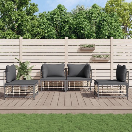 Garden furniture set 4 pieces and anthracite PE rattan cushions by vidaXL, Outdoor sofas - Ref: Foro24-3186713, Price: 316,78...