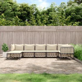 Gartenmöbel-Set 7-teilig und anthrazitgraue PE-Rattankissen von vidaXL, Outdoor-Sofas - Ref: Foro24-3186774, Preis: 533,16 €,...