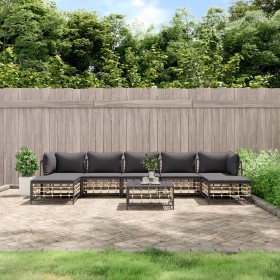 Gartenmöbel-Set 8-teilig und anthrazitfarbene PE-Rattan-Kissen von vidaXL, Outdoor-Sofas - Ref: Foro24-3186785, Preis: 571,43...