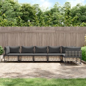 Gartenmöbel-Set 6-teilig anthrazitfarbene Kissen PE-Rattan von vidaXL, Outdoor-Sofas - Ref: Foro24-3186755, Preis: 475,99 €, ...