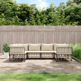 Set Gartenmöbel 6-teilig und Kissen PE Rattan anthrazit von vidaXL, Outdoor-Sofas - Ref: Foro24-3186796, Preis: 492,51 €, Rab...