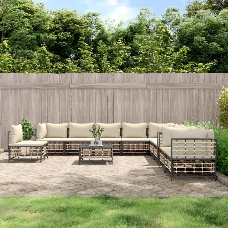 11-teiliges Gartenmöbel-Set und Kissen PE Rattan anthrazit von vidaXL, Outdoor-Sofas - Ref: Foro24-3186806, Preis: 916,97 €, ...