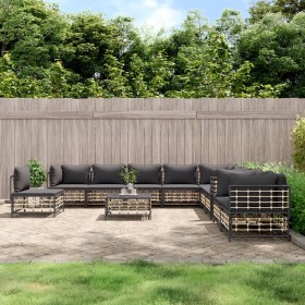 Gartenmöbel-Set 11-teilig und anthrazitfarbene PE-Rattan-Kissen von vidaXL, Outdoor-Sofas - Ref: Foro24-3186807, Preis: 908,8...