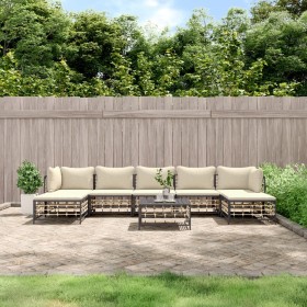 Gartenmöbel-Set 8-teilig und anthrazitfarbene PE-Rattan-Kissen von vidaXL, Outdoor-Sofas - Ref: Foro24-3186784, Preis: 576,55...