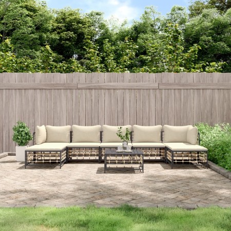 Gartenmöbel-Set 8-teilig und anthrazitfarbene PE-Rattan-Kissen von vidaXL, Outdoor-Sofas - Ref: Foro24-3186784, Preis: 576,55...