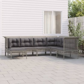 7-teiliges Gartenmöbel-Set und Kissen synthetisches Rattangrau von vidaXL, Gartensets - Ref: Foro24-3187558, Preis: 341,97 €,...