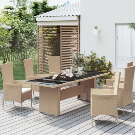 Beigefarbener Rattan-Gartentisch und Oberfläche aus gehärtetem Glas von vidaXL, Gartentische - Ref: Foro24-319557, Preis: 238...