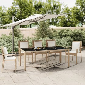 Beige rattan garden table with tempered glass surface by vidaXL, Garden tables - Ref: Foro24-319556, Price: 151,99 €, Discoun...