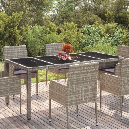 Garden table glass surface PE rattan gray 190x90x75 cm by vidaXL, Garden tables - Ref: Foro24-319904, Price: 180,18 €, Discou...