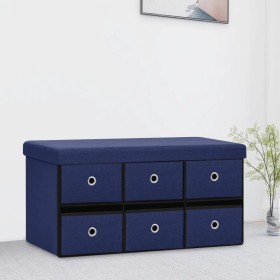 Banco de almacenaje plegable lino sintético azul 76x38x38 cm de vidaXL, Bancos para recibidores y almacenamiento - Ref: Foro2...