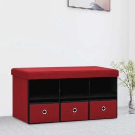 Banco almacenaje plegable lino sintético rojo tinto 76x38x38 cm de vidaXL, Bancos para recibidores y almacenamiento - Ref: Fo...