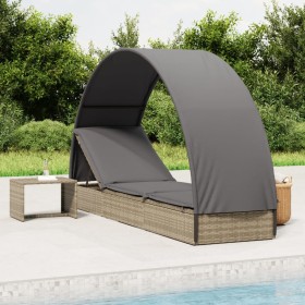 Lounger with round awning gray synthetic rattan 211x57x140 cm by vidaXL, Loungers - Ref: Foro24-319643, Price: 170,99 €, Disc...