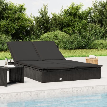 2-person synthetic rattan sun lounger with black cushions by vidaXL, Loungers - Ref: Foro24-319647, Price: 275,88 €, Discount: %