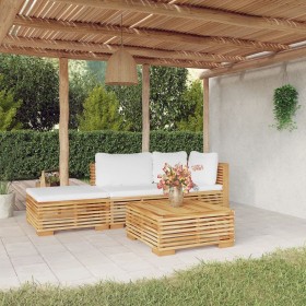 4-teiliges Gartenmöbel-Set und Kissen aus massivem Teakholz von vidaXL, Gartensets - Ref: Foro24-3100911, Preis: 597,29 €, Ra...