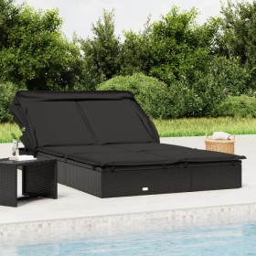 Tumbona 2 personas toldo plegable ratán PE negro 213x118x97 cm de vidaXL, Tumbonas - Ref: Foro24-319652, Precio: 352,99 €, De...