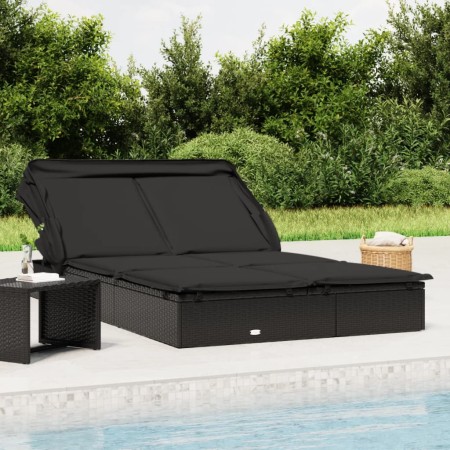 Tumbona 2 personas toldo plegable ratán PE negro 213x118x97 cm de vidaXL, Tumbonas - Ref: Foro24-319652, Precio: 352,03 €, De...