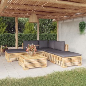 6-teiliges Gartenmöbel-Set und Kissen aus massivem Teakholz von vidaXL, Gartensets - Ref: Foro24-3100854, Preis: 875,80 €, Ra...