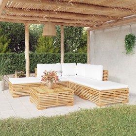 6-teiliges Gartenmöbel-Set und Kissen aus massivem Teakholz von vidaXL, Gartensets - Ref: Foro24-3100853, Preis: 854,79 €, Ra...