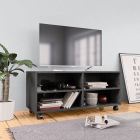 Mueble de TV con ruedas contrachapada gris brillo 90x35x35 cm de vidaXL, Muebles TV - Ref: Foro24-800188, Precio: 56,99 €, De...