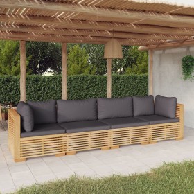 4-teiliges Gartenmöbel-Set und Kissen aus massivem Teakholz von vidaXL, Gartensets - Ref: Foro24-3100868, Preis: 737,54 €, Ra...