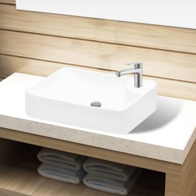 Lavabo de cerámica con orificio de grifo y desagüe blanco de vidaXL, Lavabos - Ref: Foro24-141934, Precio: 60,83 €, Descuento: %