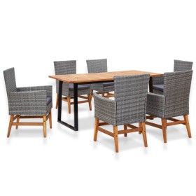 Set comedor jardín 7 pzas ratán sintético y madera acacia gris de vidaXL, Conjuntos de jardín - Ref: Foro24-46007, Precio: 51...