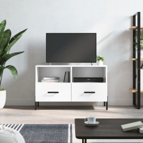 Mueble de TV madera contrachapada blanco brillo 80x36x50 cm de vidaXL, Muebles TV - Ref: Foro24-828982, Precio: 61,99 €, Desc...