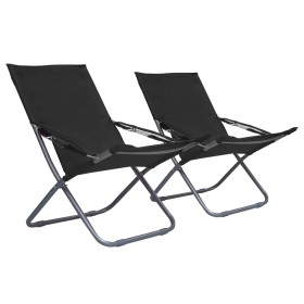 Folding beach chairs 2 units black fabric by vidaXL, Garden chairs - Ref: Foro24-47903, Price: 102,99 €, Discount: %