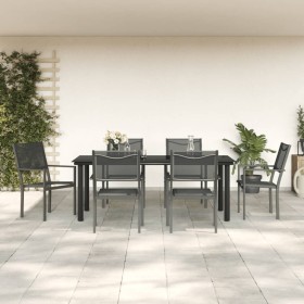 Juego de comedor para jardín 7 piezas acero y textilene negro de vidaXL, Conjuntos de jardín - Ref: Foro24-3200732, Precio: 4...