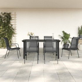 Garten-Essset 7-teilig aus Stahl und schwarzem Textilene von vidaXL, Gartensets - Ref: Foro24-3200695, Preis: 459,99 €, Rabat...